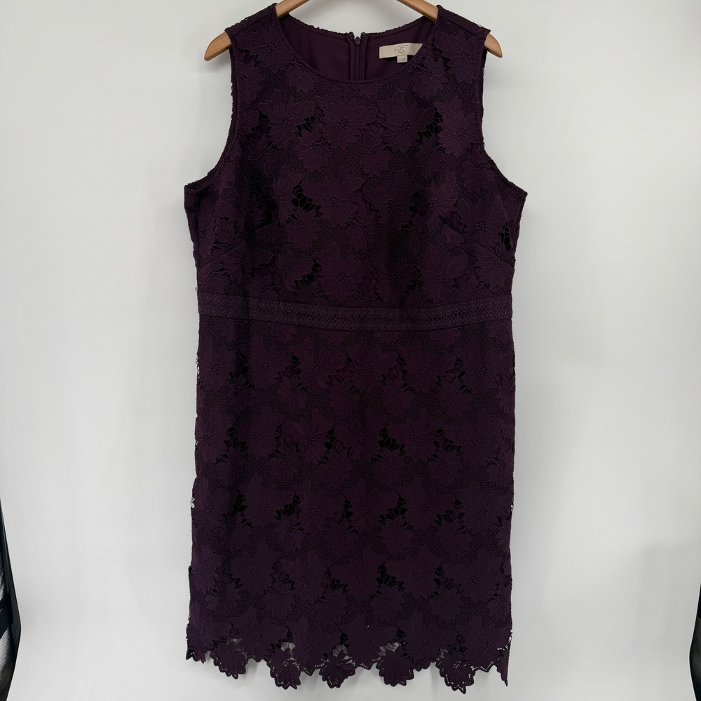 Loft Plus Womens 18 Purple Floral Lace Sleeveless Sheath Dress Scalloped Hem